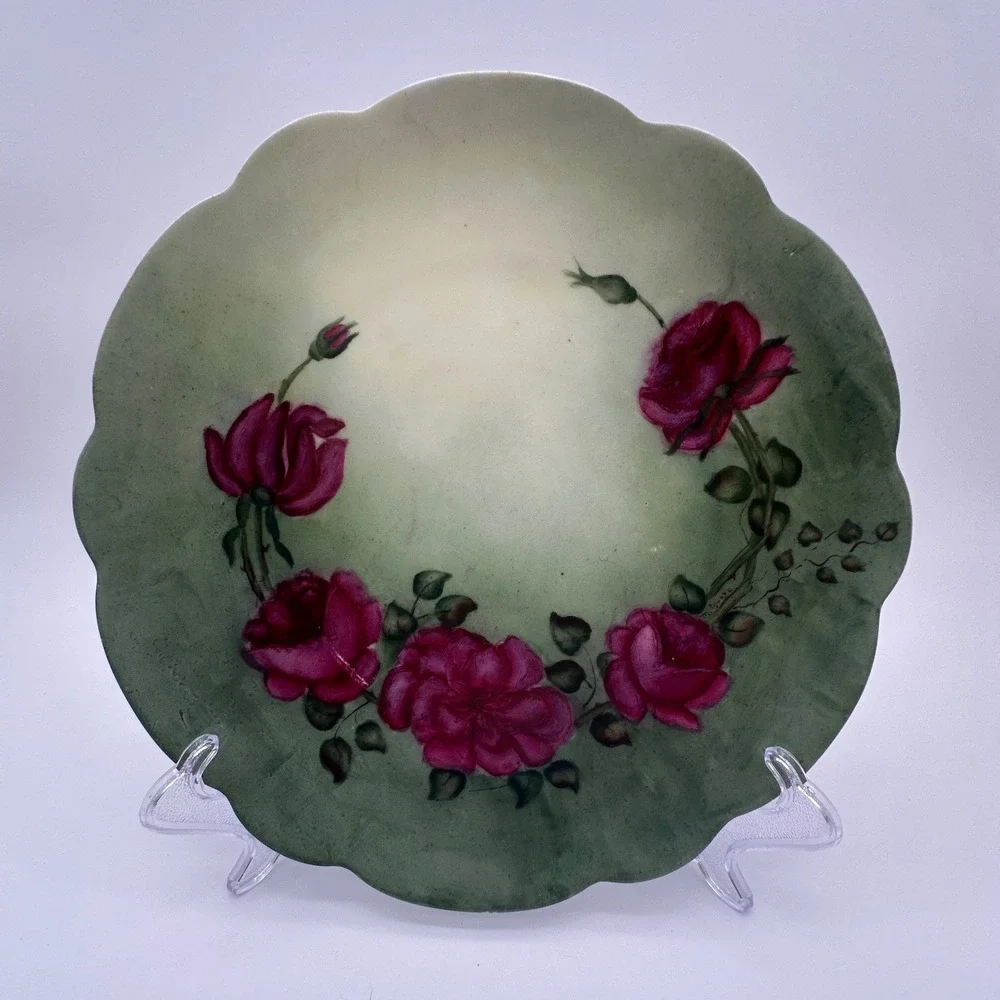 Bavaria Geo H Bowman Findlay Hand Painted Pink Rose Scalloped Plate M Grosse